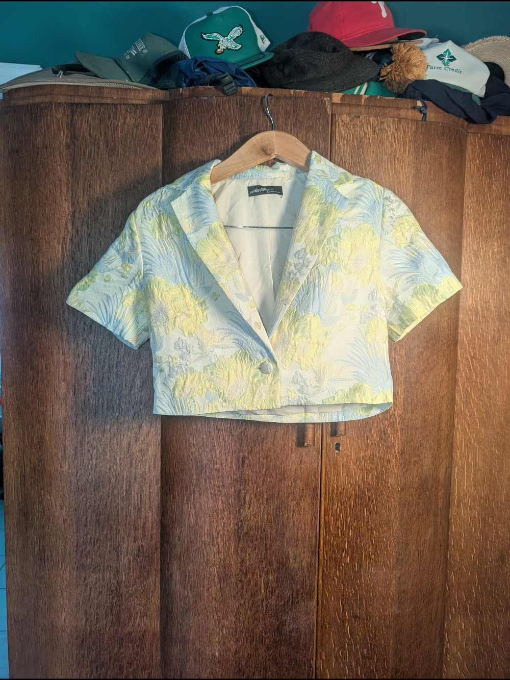 Vintage Style Pastel Floral Cropped Blazer Jacket | One Button | Small